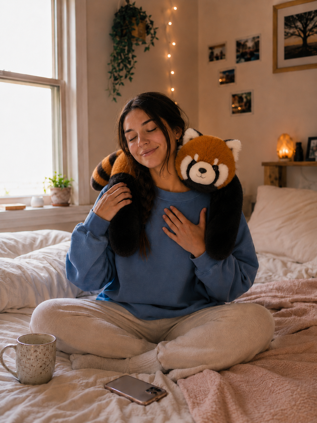 Customer relaxing with Sunny the Sloth